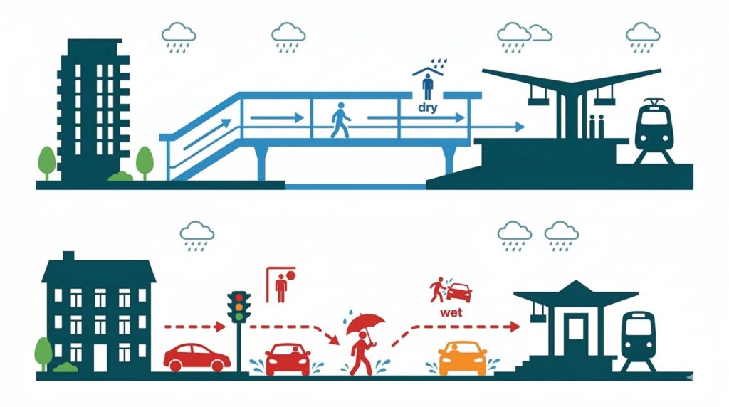 雨の日や子育て世帯における移動負担の検証
