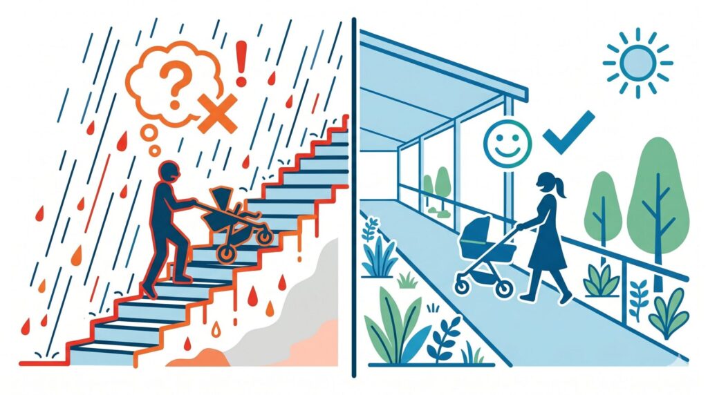 雨の日の買い物やベビーカー移動で見えてくる生活動線の違い