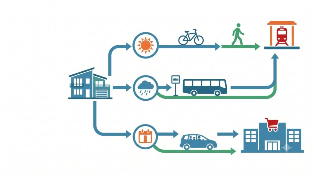 平日の通勤通学と週末の車利用を分けて生活動線を考える
