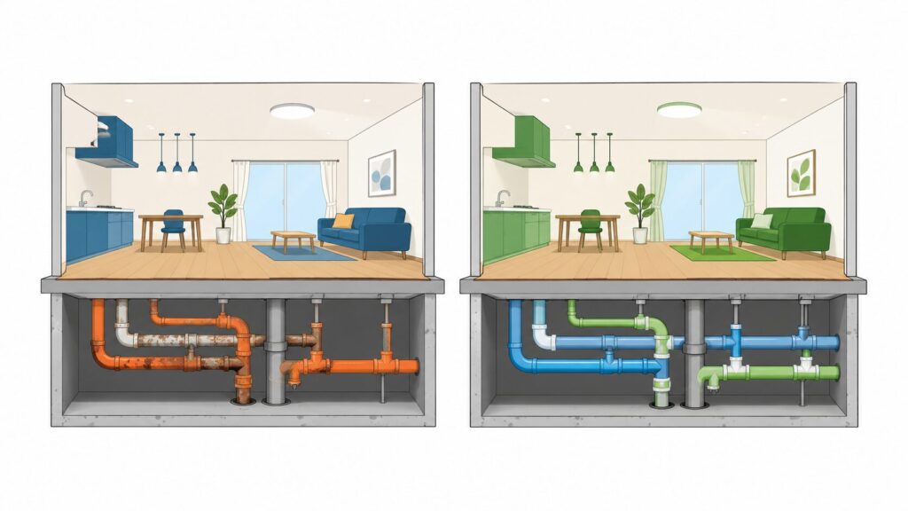 室内の仕上げだけでは分からない配管と設備の更新履歴
