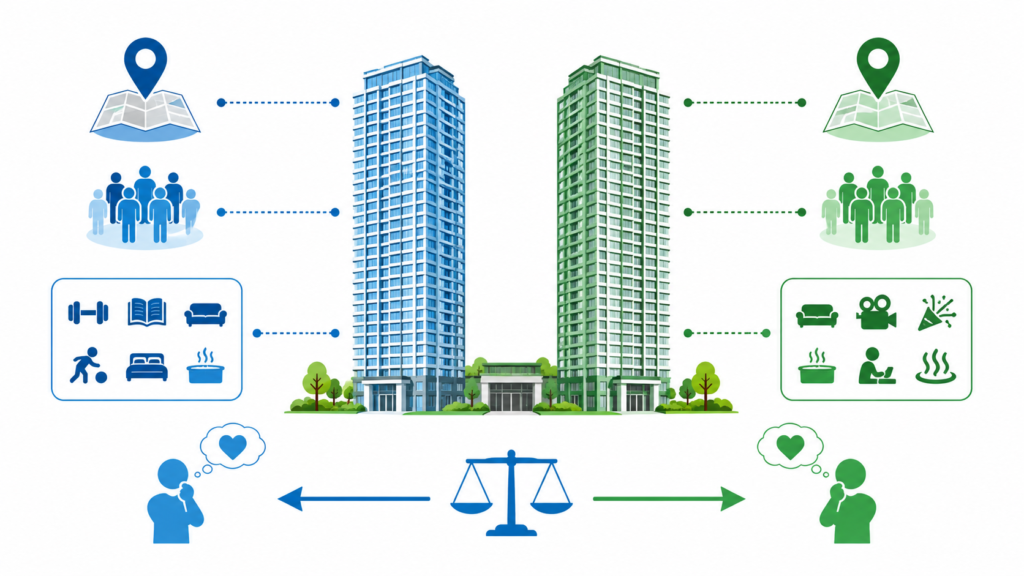 イーストとウエストでは共用施設の構成に違いがある